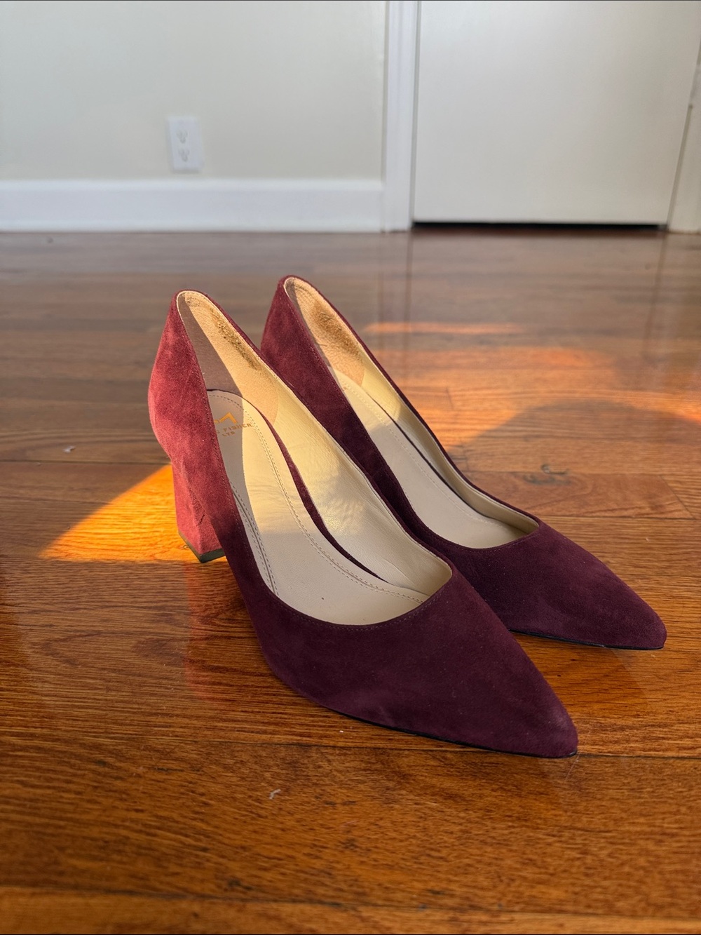 Marc Fisher Burgundy Suede Pointed Block Heel Pumps